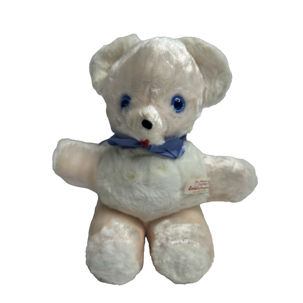 Vtg Coronet Teddy Bear White Blue‎ Eyes Mohair Stuffed Animal Plush Seattle WA